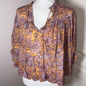 NWOT Carolina K 100% Cotton Bohemian Blouse Orange Purple Tassle XS